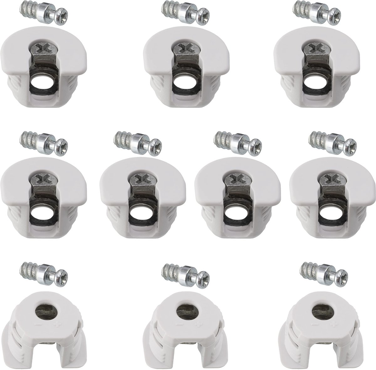 C65767 - Set van 10 gefreesde eccentrische verbindingselementen + 10 bouten Ã˜ 6 x 16 mm - voor panelen van 16 mm - staal - kleur wit