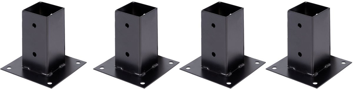 Alberts 4 x opschroefhuls voor vierkante houten palen, 71x71 mm, verzinkt, zwart kunststofgecoat, Topfhöhe 150 mm