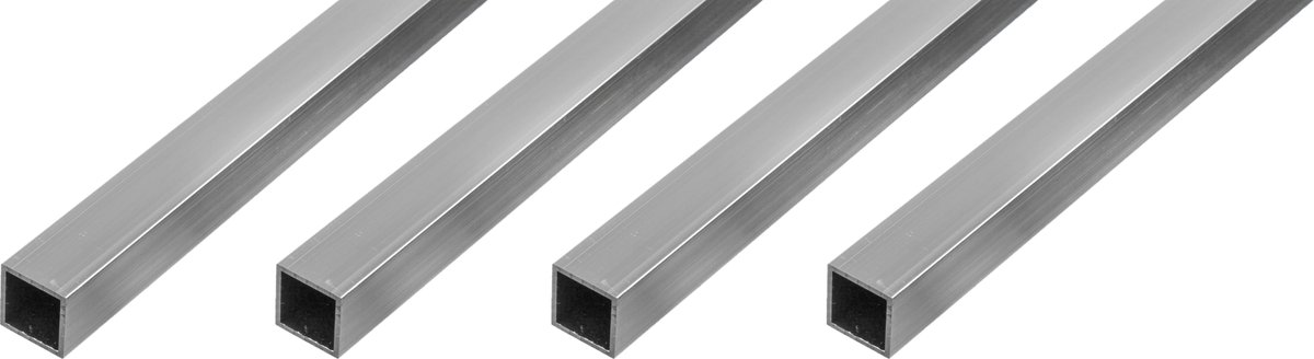 Alberts 4 x BA-Profil, vierkante buis, aluminium, naturel, 15 x 15 x 1 mm, lengte 1 m