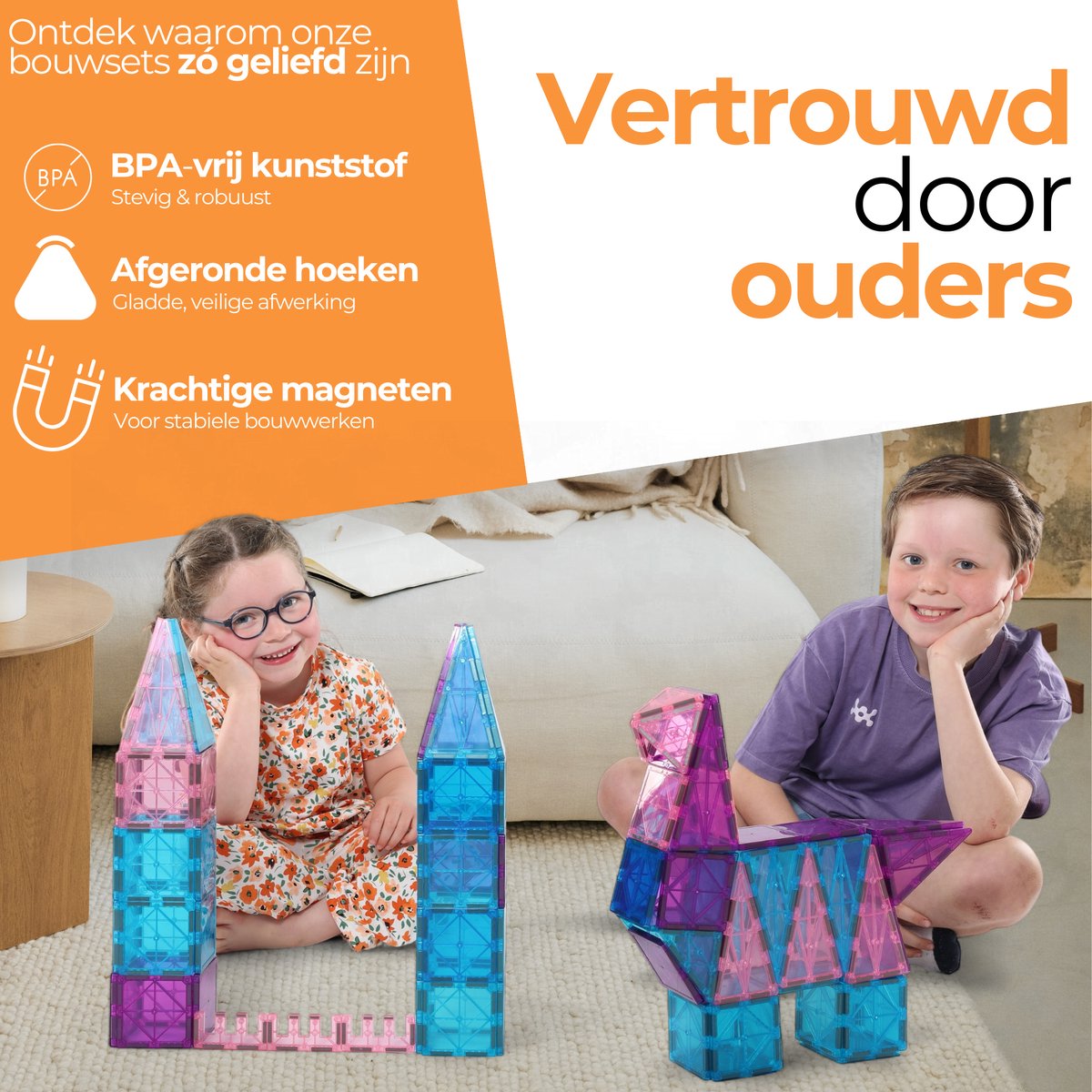 Magna Minds - Magnetic Tiles - Ice prince/princess - Magnetisch Speelgoed - 101 stuks - Constructie speelgoed - Magnetische tegels - Montessori speelgoed - Magnetic toys - Magnetische bouwstenen - Speelgoed Kinderen — afbeelding 8