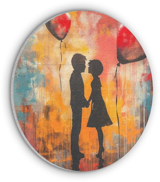 Akoestisch wandpaneel rond 70x70 cm - Vilt schilderij Street art - Liefde - Graffiti - Kunst - Aesthetic - Ronde akoestische panelen - Geluidsdempende wanddecoratie - Geluidsisolatie wandcirkel - Muurdecoratie geluidspanelen