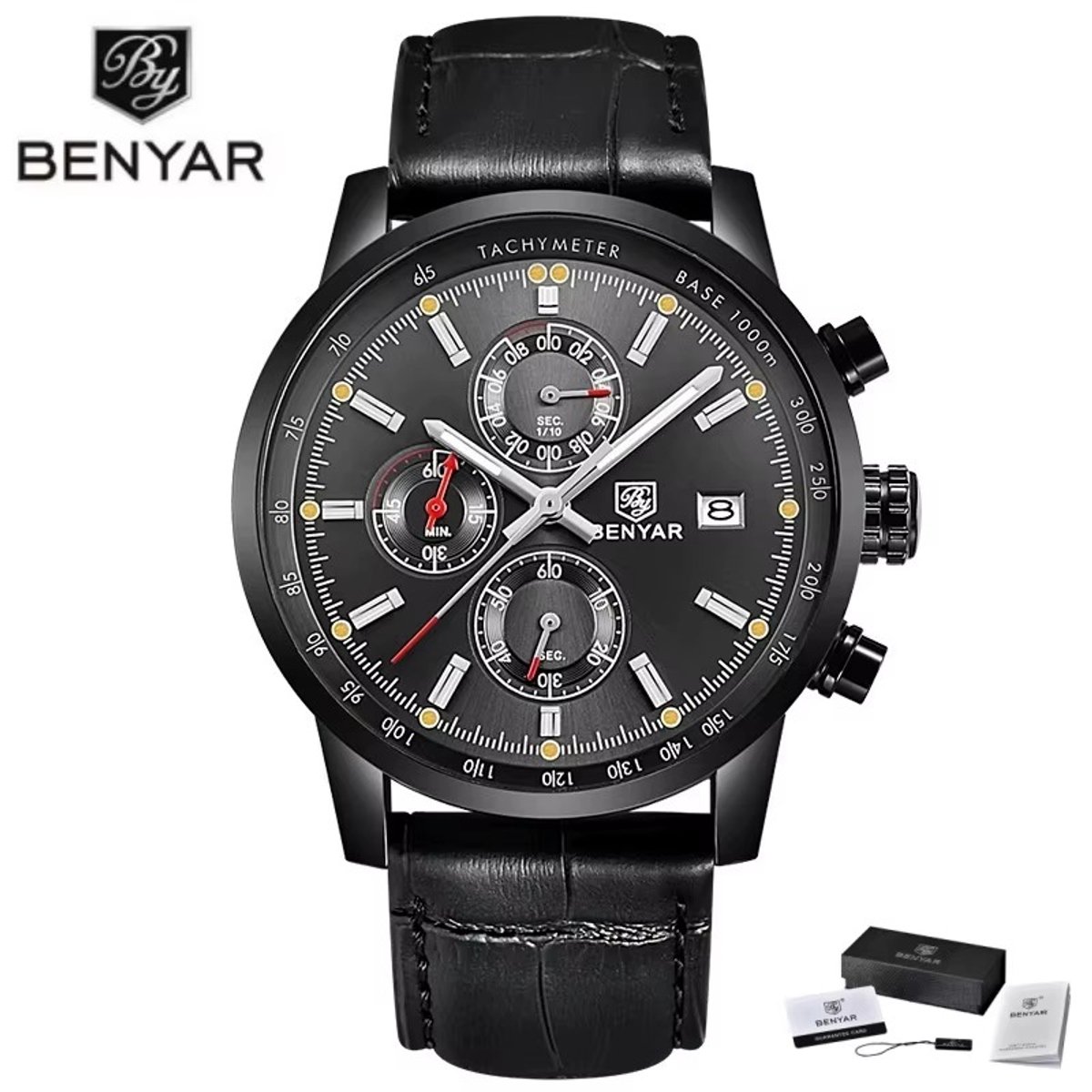 BENYAR Horloge BY-5102 - Full Black - Heren - Quartz - Chronograaf - Stalen Band - Stoer - Luxe