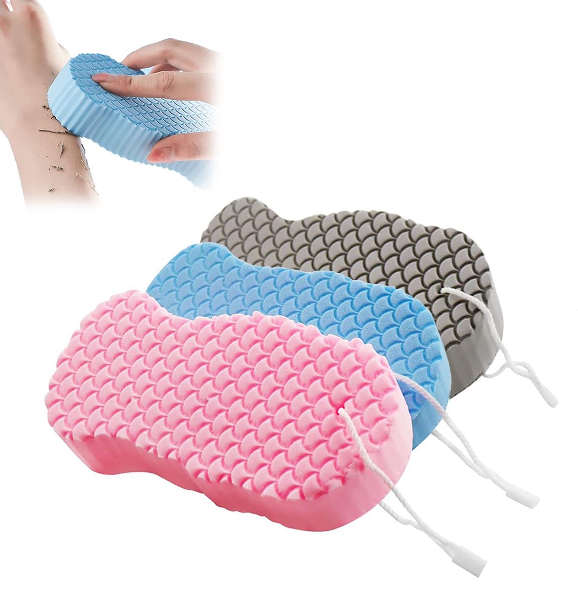 Azomor® Set van 3 ultrazachte exfoliërende badsponzen voor de hele familie