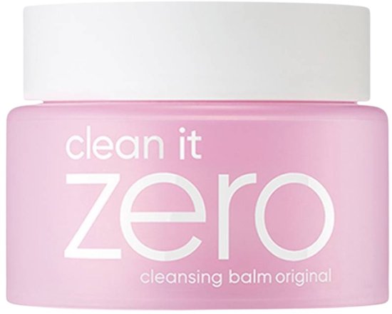 Roze potje met "clean it zero cleansing balm original" in het wit.