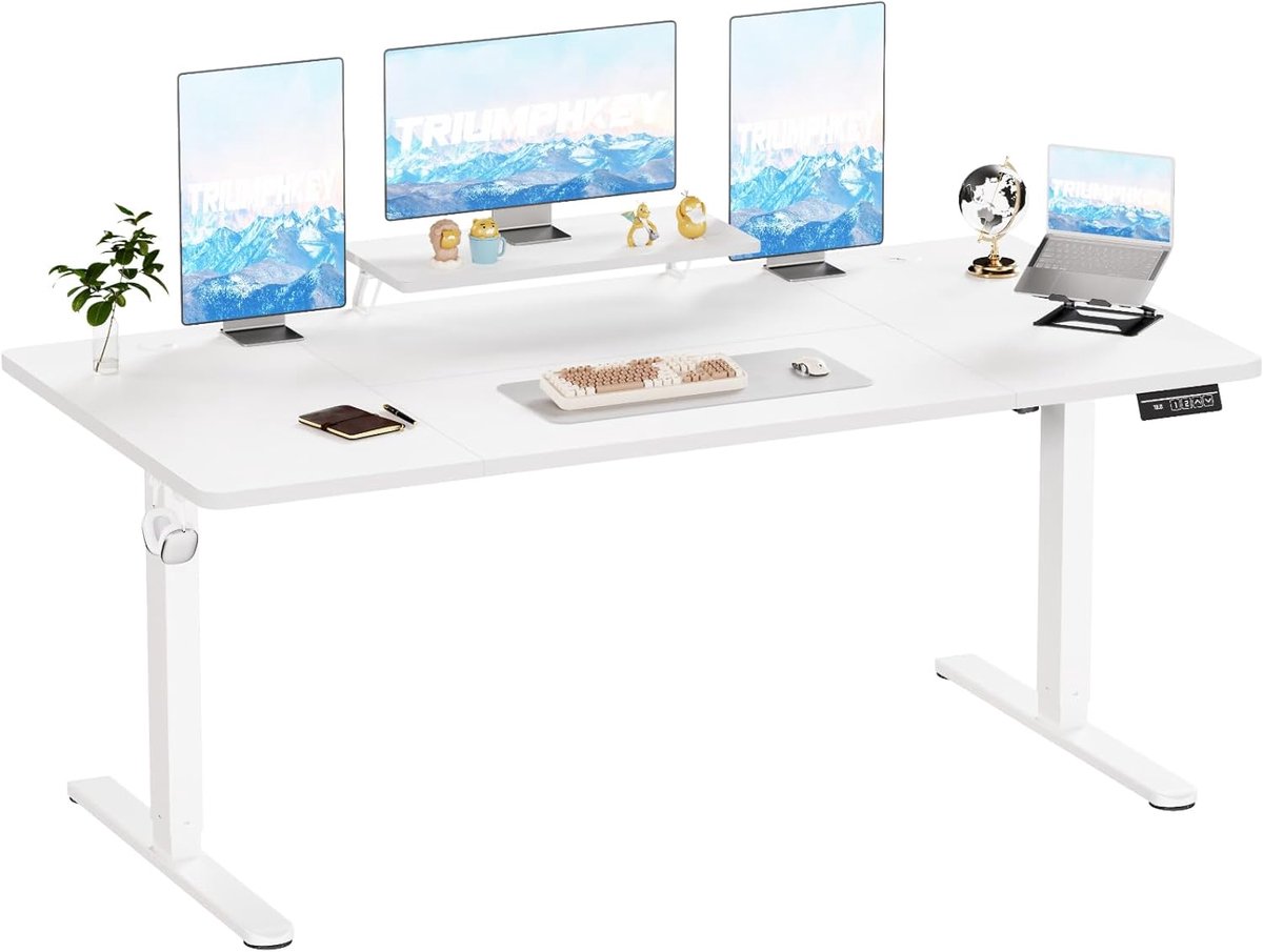 Verstelbaar Elektrisch Bureau met Monitorplanken - Ideaal voor Kantoor en Gaming, 200 x 80 cm