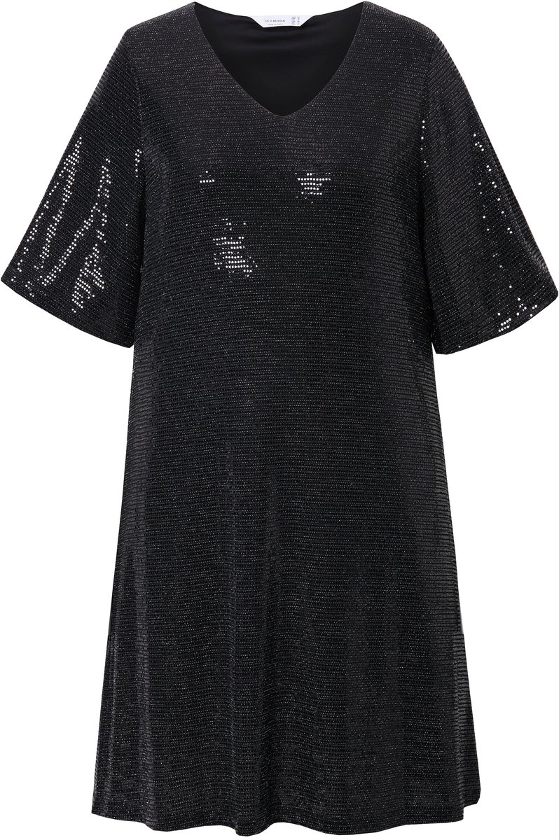 MIAMODA - Dames - Jurk A-lijn pailletjes-look 3/4-mouwen - Zwart - Maat 50