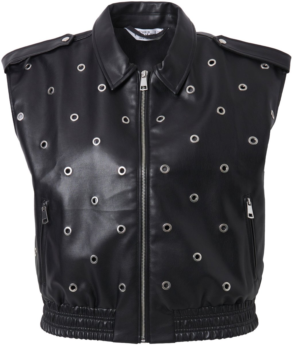 Studio Untold - Dames - Bodywarmer van imitatieleer cropped boxy fit sieroogjes - Zwart - Maat 54+