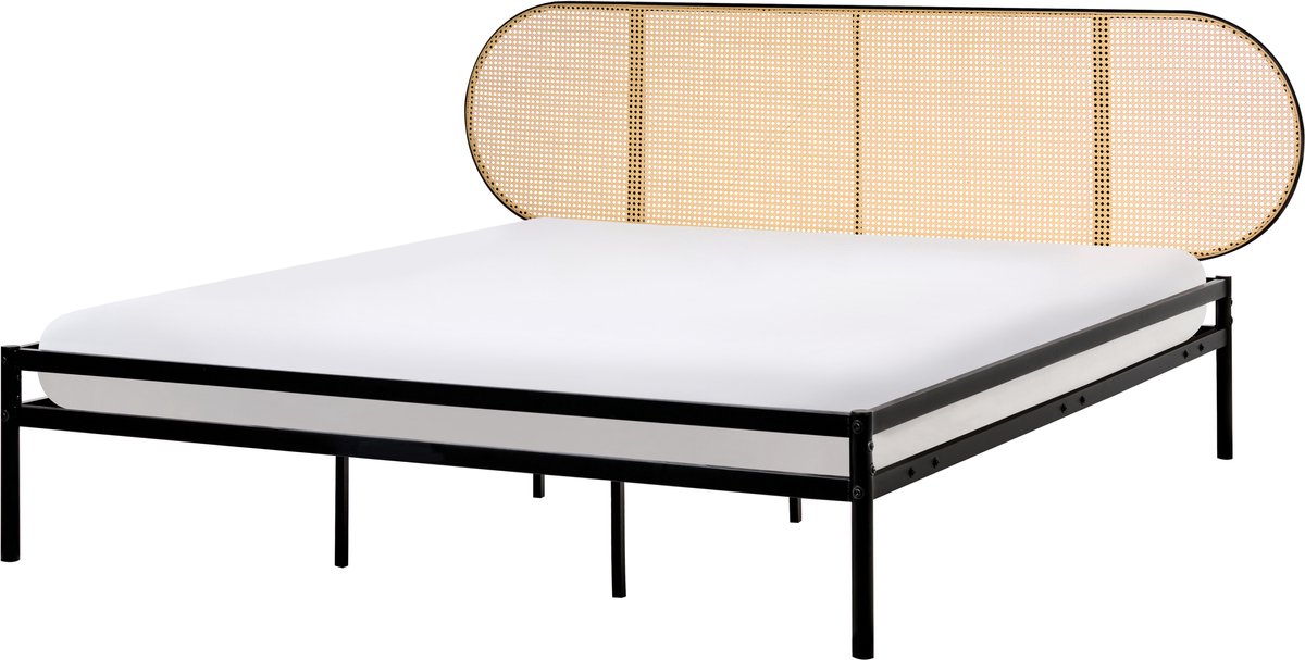 BOULIN - Tweepersoonsbed - Zwart - 180 x 200 cm - PE rotan