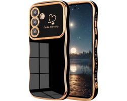 Geschikt voorSamsung Galaxy A54 5G telefoonhoesje, golvende rand met schattig hartpatroon, ultradunne gegalvaniseerde schokbestendige siliconen beschermhoes voor Samsung A54 5G, zwart