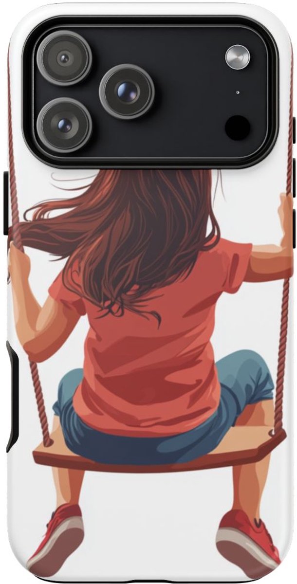 Meisje op Schommel Vectorillustratie – Telefoonhoesje Geschikt voor iPhone 17 Pro Max