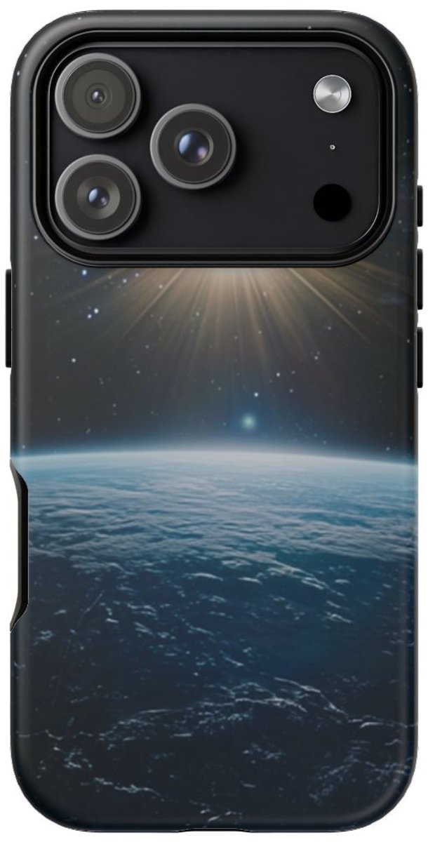 Blauwe Aardhorizon met Stralende Zon – Telefoonhoesje Geschikt voor iPhone 17 Pro