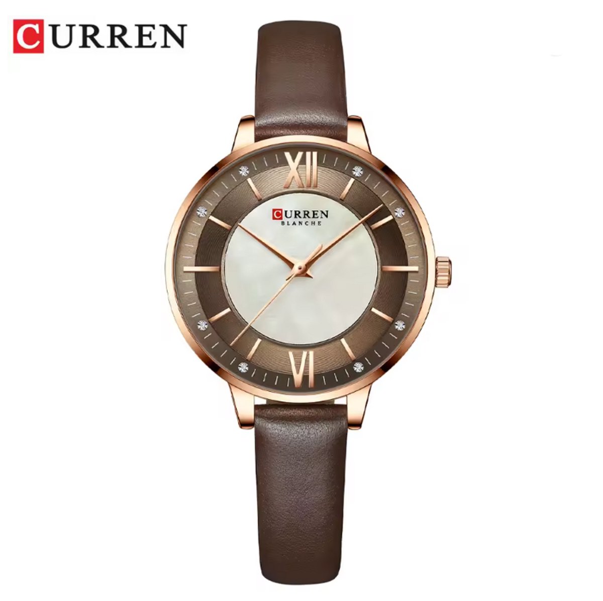 CURREN Horloge 9080 - Rosékleurig-Bruin - Dames - Quartz - Lederen Band - Waterbestendig en Tijdloos