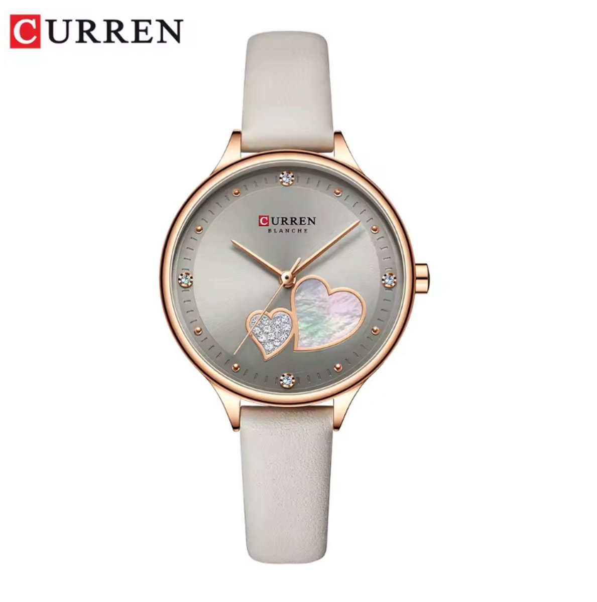 CURREN Horloge 9077 - Rosékleurig-Grijs - Dames - Quartz - Diamant Wijzerplaat - Lederen Band - Elegant en Waterbestendig