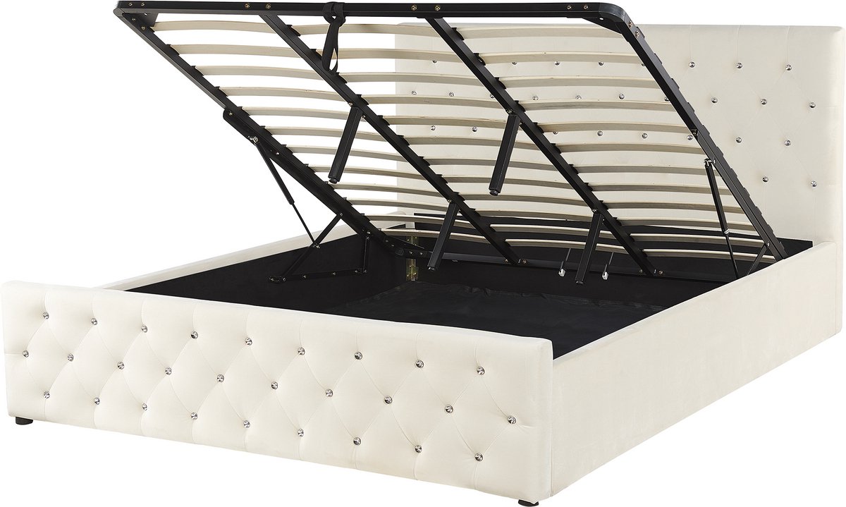 BELIANI AMIENS - Bed met opbergruimte - Lichtbeige - 180 x 200 cm - Fluweel