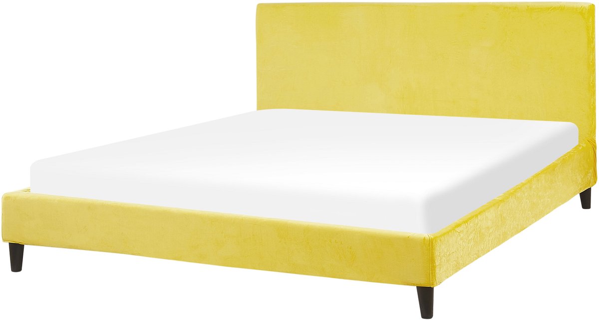 Beliani FITOU - Tweepersoonsbed - Geel - 160 x 200 cm - Fluweel