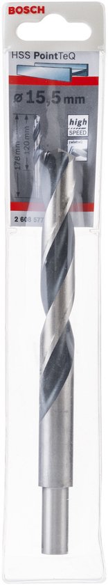 Mèche Bosch HSS PuntTeQ, 15.5mm, dans son emballage avec logo "high speed".