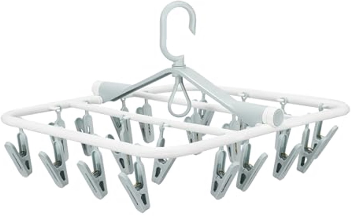 Ruimtebesparende kunststof droogbeugel met 20 clips voor kleding en delicate was