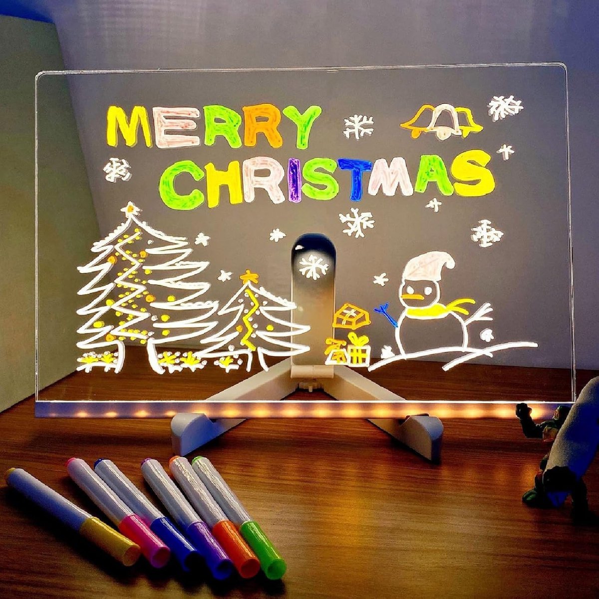 Ynkkvre - LED notitiebord 30x20 cm met 7 kleuren pen en standaard - acryl gloei LED memobord, creatief verlicht schrijfbord voor kantoor, school, café en thuis