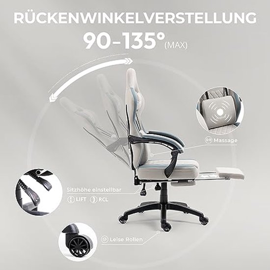 Ergonomische Gamingstoel met Massage en Voetensteun - Belastbaar tot 150 kg — afbeelding 3