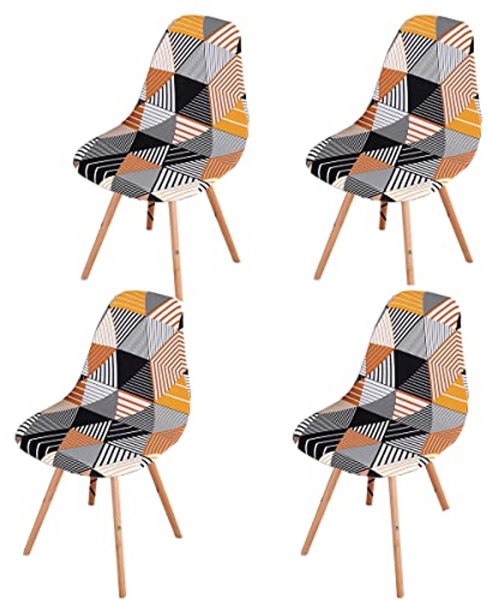Scandinavische eetkamerstoelhoezen, universele stretch hoezen, armloos, wasbaar voor keuken en woonkamer (set van 4, gestreepte driehoek)