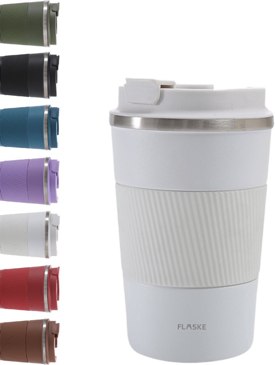 FLASKE Koffiebeker Coffee Cup Big 380ML - Ice - RVS Koffiebeker to Go van 380ML