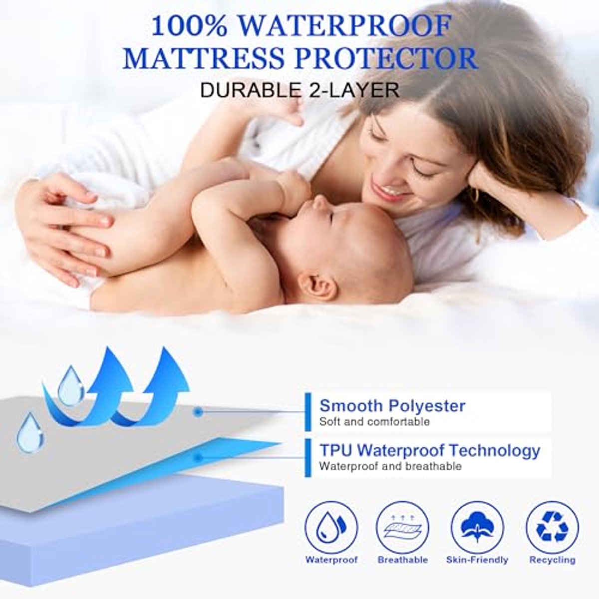 Waterdichte Matrashoes voor Tweepersoonsbed 122 x 190 cm - Bescherming tegen Vlekken