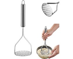 Aardappelstamper van roestvrij staal - Draagbare voedselstamper - Multifunctionele handmatige aardappelstamper - Antislip handvat - Geschikt voor het pureren van aardappelen, zoete aardappelen en pompoenen - Zilver