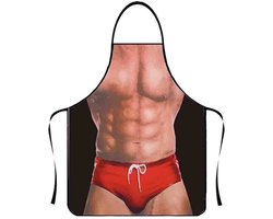 Grappige 3D keukenschort, sexy bikini mannen vrouwen modellen waterdichte schort koken barbecue culinair feest nek koppel cadeau nieuwigheid, gespierde man in bikini, 18 * 18 * 1 cm