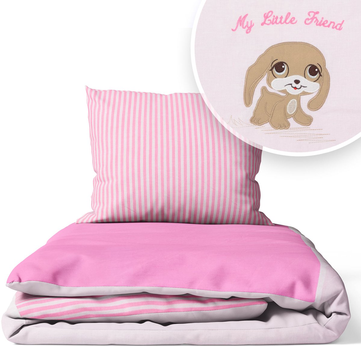 Kinderbeddengoed 120x90cm 2-delig katoen met rits - My Little Friend Roze