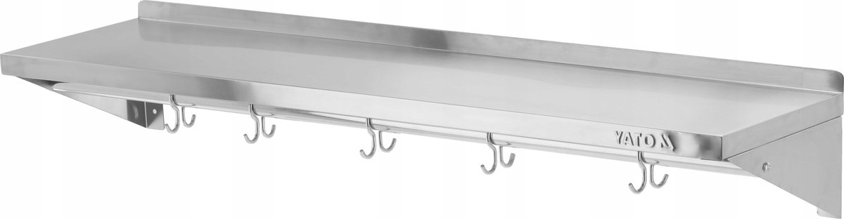 Wandrek met rand en haken, RVS, 150x30x18 cm