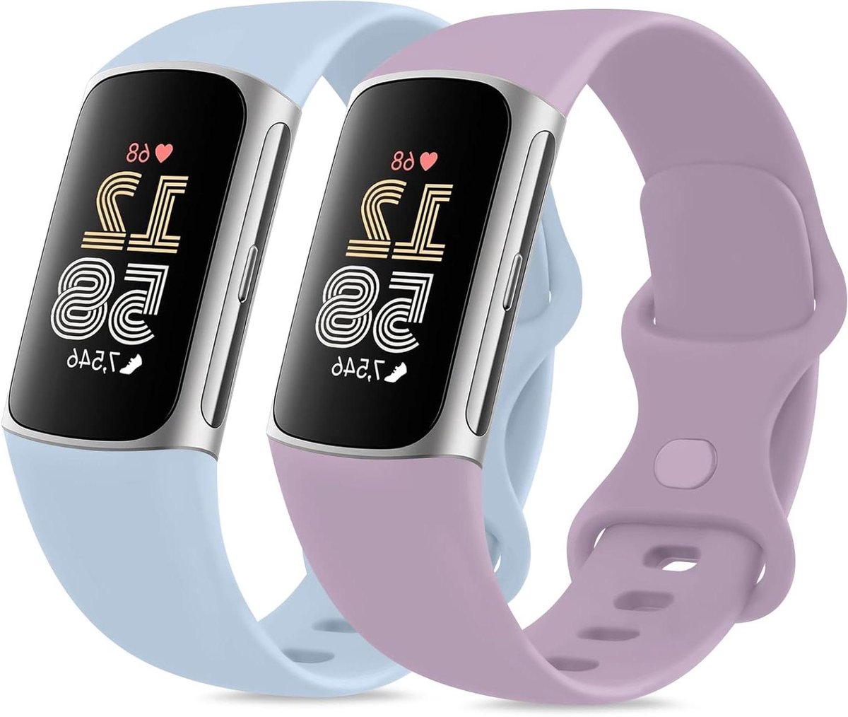Allecto Plus - Siliconen armband 2 stuks voor Fitbit Charge 6/5, sportief en zachtwerp, dames en heren - Reservearmbanden