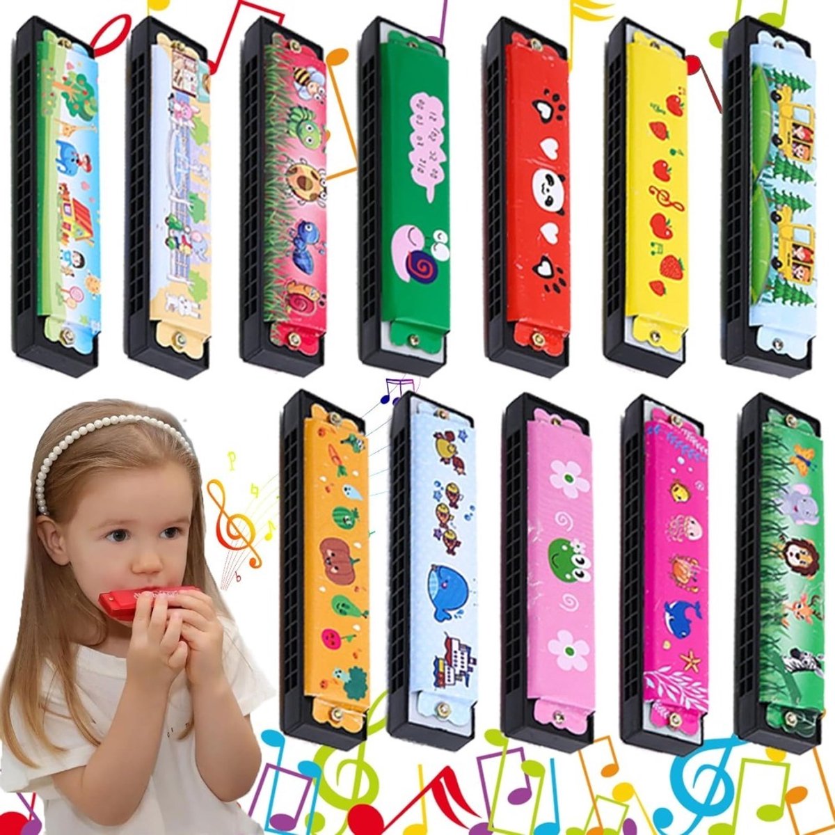 Image of 12-delige Harmonicaset Voor Kinderen, Muziekinitiatieset, Geschikt Voor Lessen in De Klas, Feestelijke Bijeenkomsten En Optredens Van Kinderbandjes. Geen Muzikale Voorkennis Vereist. Kunststof Constructie Zorgt Voor Veiligheid En Duurzaamheid