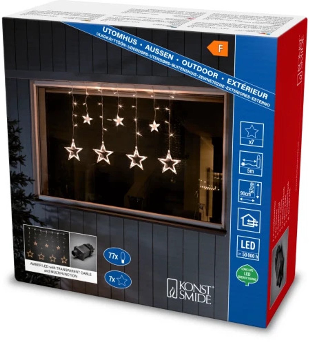 Lichtgordijn voor buiten - 7 sterren - Extra warm wit - 0.9 meter - 77 LEDs - Kerstverlichting - Raamverlichting – foto 2