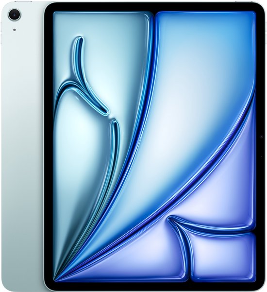 Lichtblauwe iPad Air, gezien vanaf de achterkant.