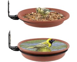 Allecto plus - Vogelvoederhuisje voor balkon en tuin, bruin, rond model met muurbevestiging. Aantrekken van wilde vogels.