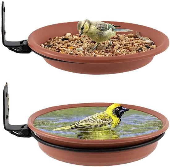 Allecto plus - Vogelvoederhuisje voor balkon en tuin, bruin, rond model met muurbevestiging. Aantrekken van wilde vogels.