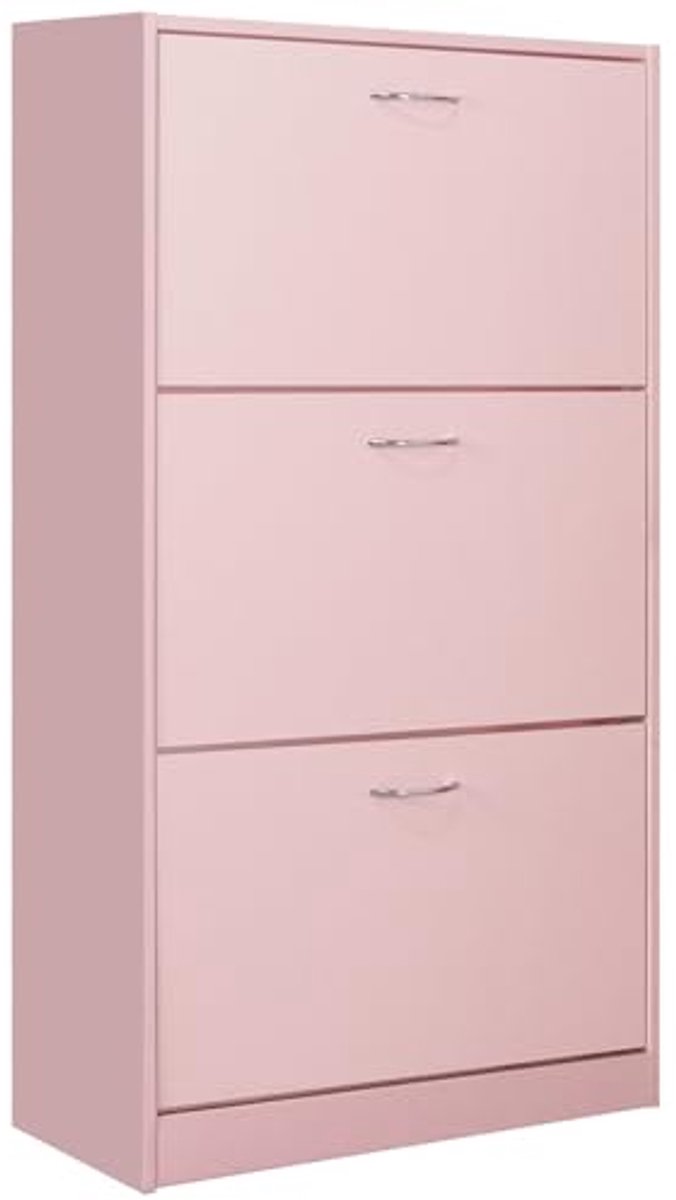 Ruimtebesparend schoenenrek met 3 klapdeuren en dubbele diepte - 60 x 24 x 120 cm - Roze