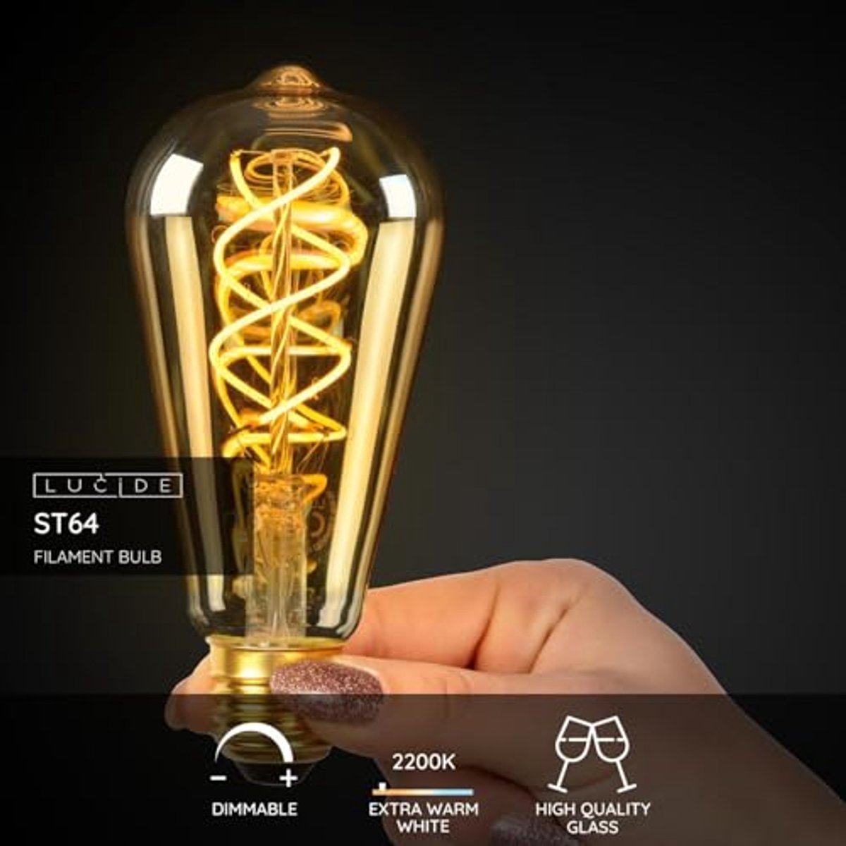 LED Filament Lamp E27 - Dimbaar 5W - Warm Wit 2200K - Ø 6,3 cm - Amber