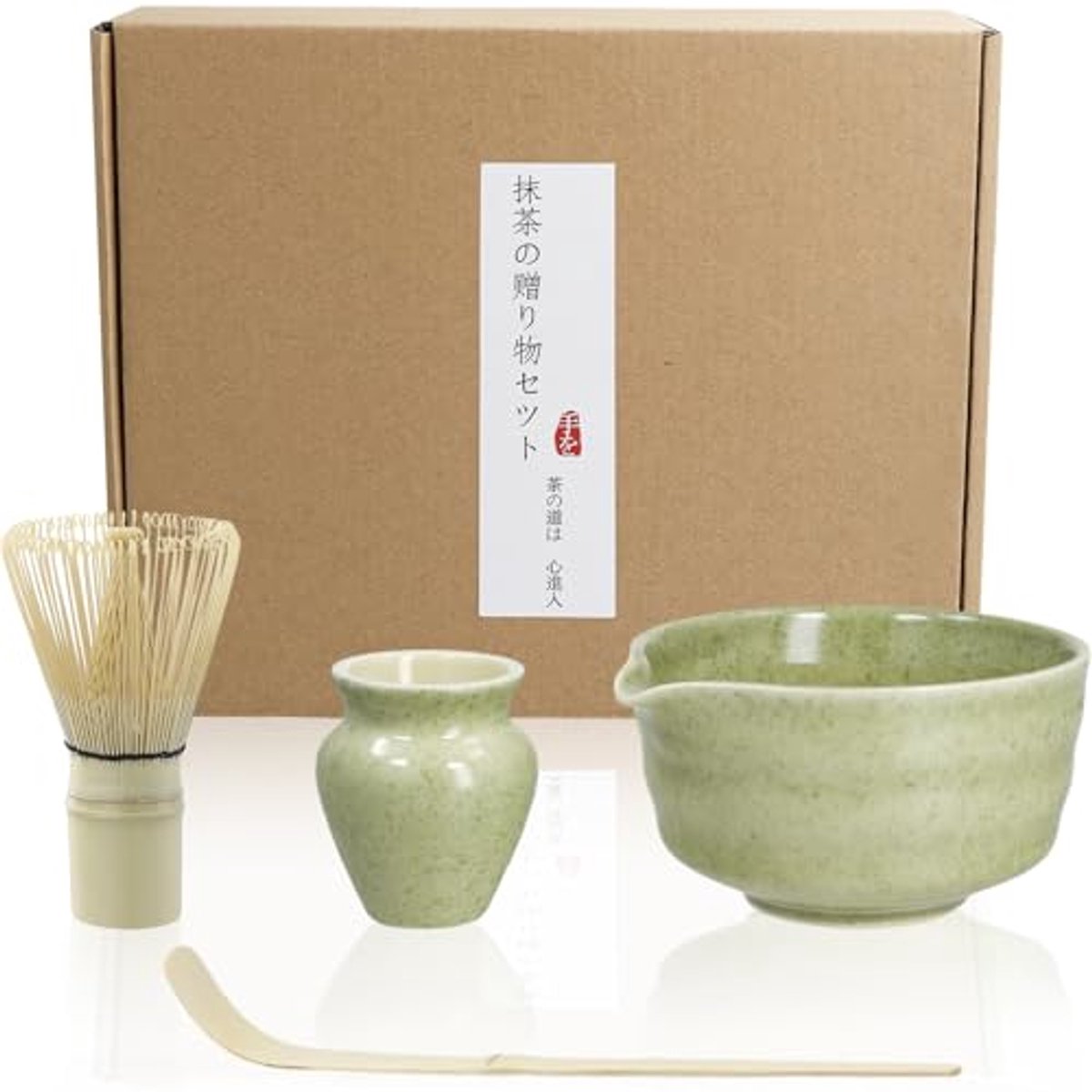 Japanse Matcha Set van 4 - Ceremoniele Matcha Whisk, Kom, en Schep voor Traditionele Thee