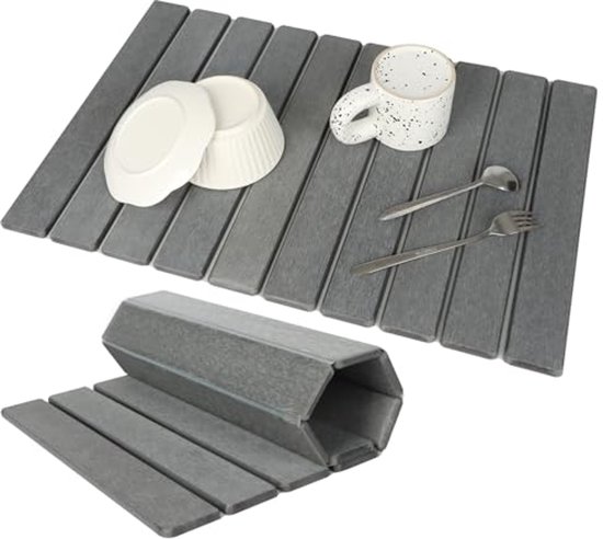 Opvouwbare Afwasmat Snel Absorberend Stenen Droogmat Voor Aanrecht – Opvouwbaar, Supersnel Absorberend En Niet-slip. Formaat: 60x39 Cm. Droogmat Voor Borden En Flessen