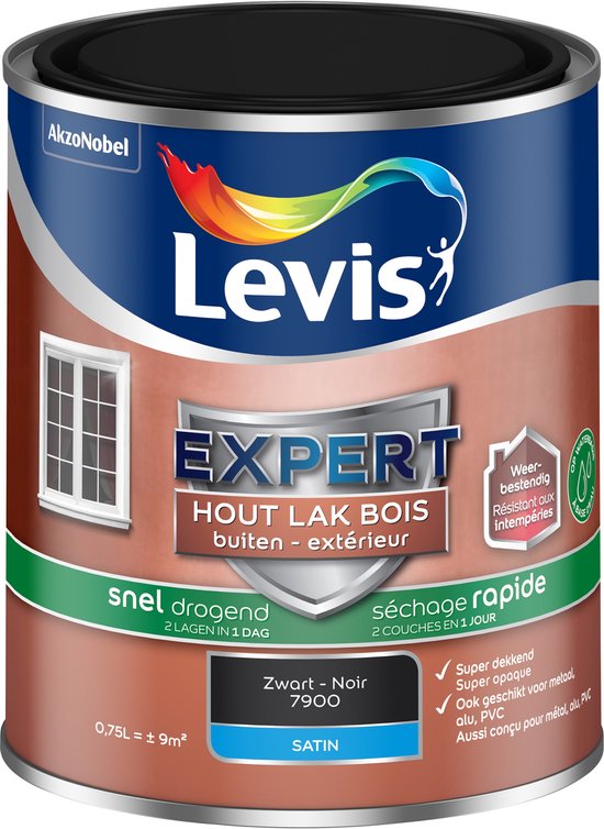 Levis - Expert Hout Lak Buiten Sneldrogend Satin - Zwart - 750 ML