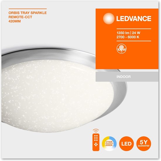 LEDVANCE Wand- en plafondarmatuur LED: voor plafond, ORBIS CLICK SENSOR / 24 W, 220…240 V, stralingshoek: 120, Warm wit, 3000 K, body materiaal: steel, IP20