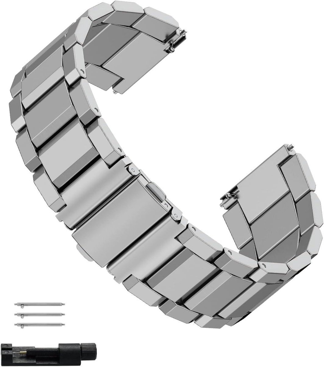 Allecto plus - Zilveren Roestvrijstalen 22mm Horlogeband met Snel Sluiting voor Heren - Compatibel met Smartwatch en Polshorloge - Vervangende Armband met Standaard Lengte