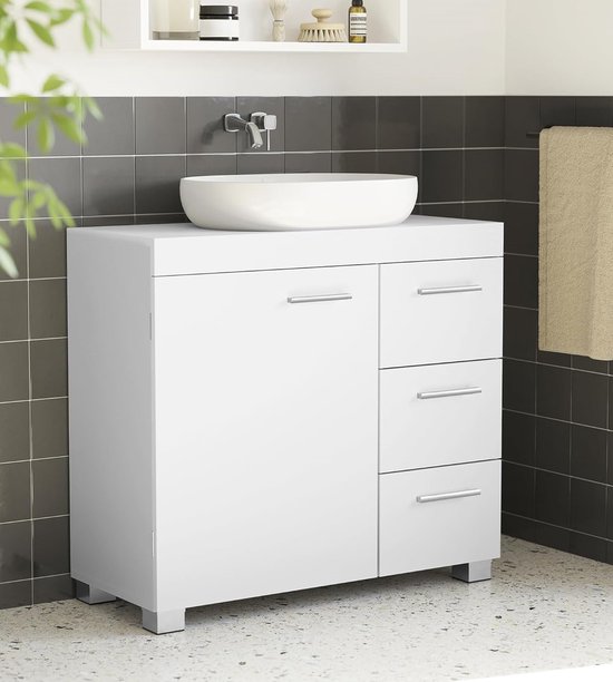 Conway Living® - Wastafel - badkamerkast met 3 grote lades - badkamerkast - 2 vakken achter de deur - badkameronderkast met poten - 30 x 70 x 64 cm - wit