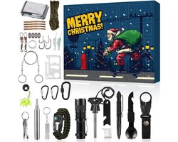 Kerst Countdown Survival Kit Kalender voor Heren 2025 - 24 Dagen Outdoor Gereedschap - Survival Toolkit - Nooduitrusting - Outdoor Gereedschap - Perfect Cadeau voor Vader en Zoon - Voor Heren - D