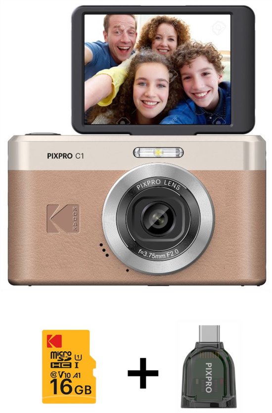 Kodak PIXPRO C1 Bruin - 16GB geheugenkaart - kaartreader