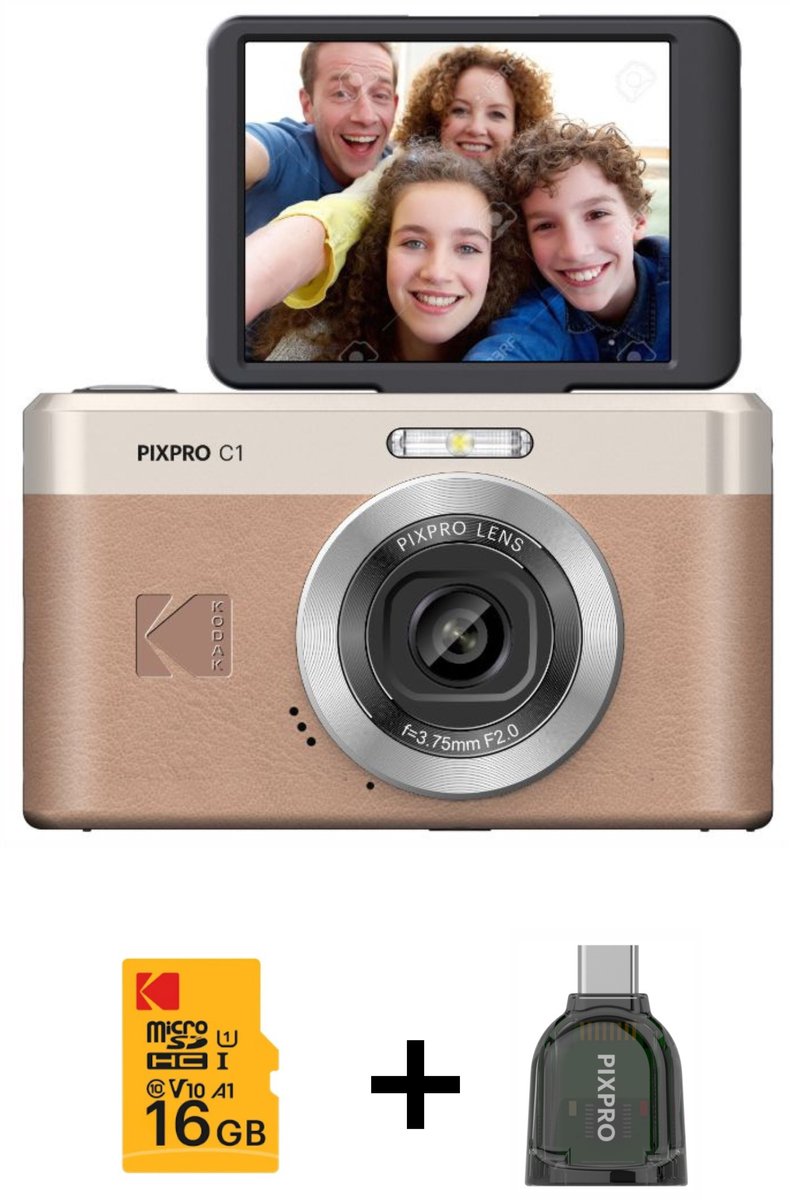 Kodak PIXPRO C1 Bruin - 16GB geheugenkaart - kaartreader