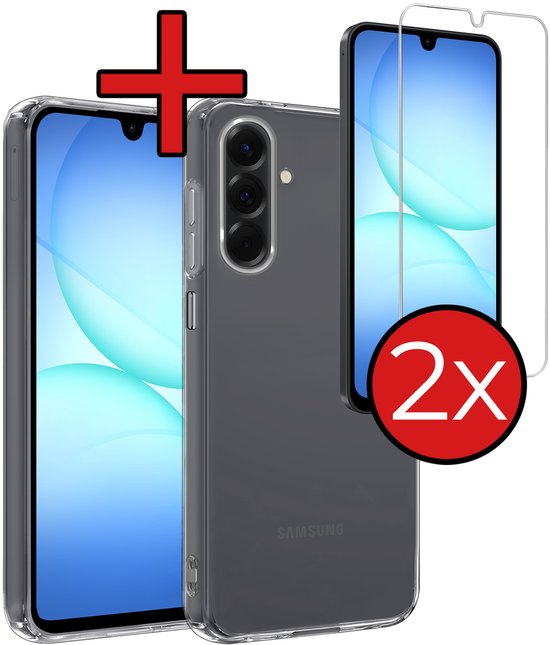 Coque compatible avec Samsung A17, coque en Siliconen avec 2 films de protection d'écran, coque compatible avec Samsung Galaxy A17, transparente