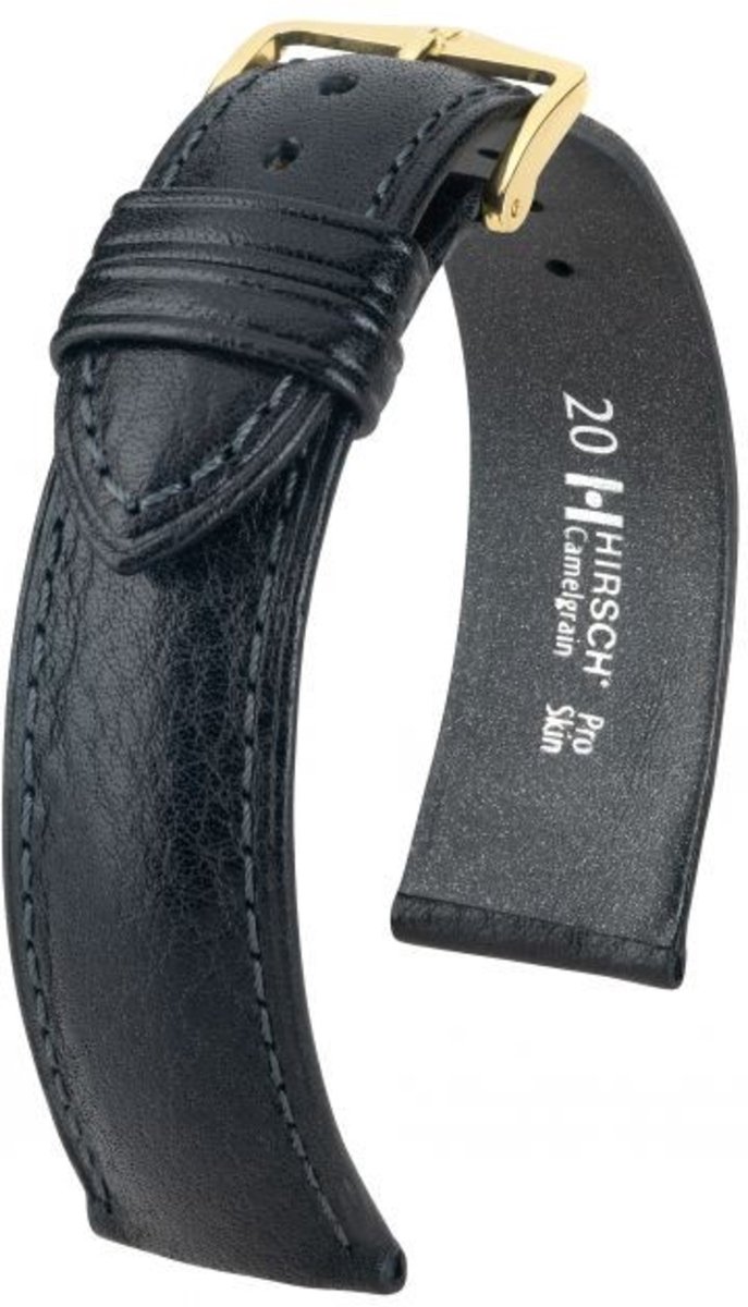 Hirsch Horlogeband Camelgrain Zwart - Leer - 20mm