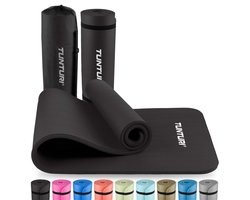 Tunturi NBR Yogamat met Draagtas - Fitnessmat Extra dik & zacht - Sportmat - Anti slip - 180x60x1.5cm - Incl Trainingsapp - Zwart